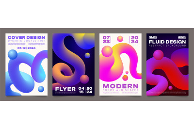 Gradient blend curve posters. Dynamic abstract splashes for cover desi