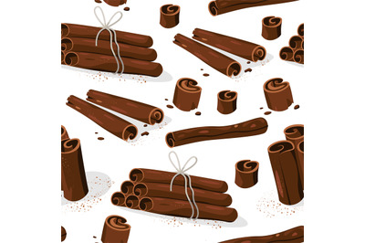 Cinnamon spice pattern. Seamless print of brown sticks of dried bark f