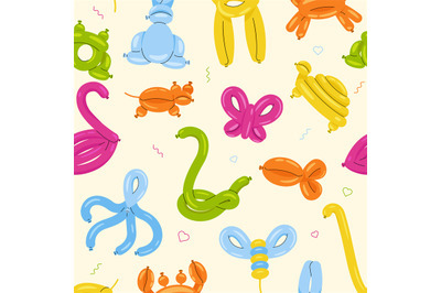 Animal balloons pattern. Seamless cartoon helium balloons, cute animal