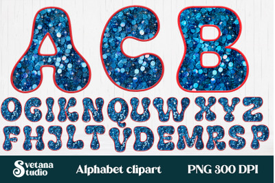 Blue glitter alphabet clipart | Letters with sequins PNG