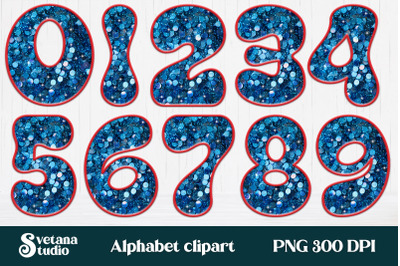 Blue glitter alphabet numbers clipart | Letters with sequins