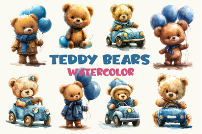 Cute Teddy Bears. Watercolor.
