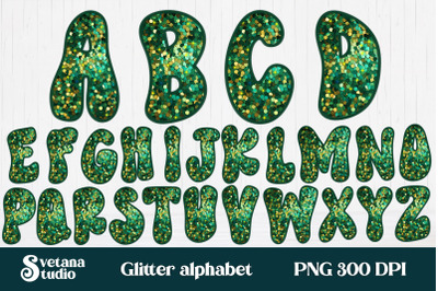 Green Christmas glitter alphabet clipart | Sequin alphabet