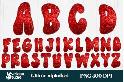 Red Christmas glitter alphabet clipart | Sequin alphabet