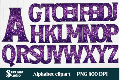 Purple glitter alphabet clipart | Letters with sequins PNG