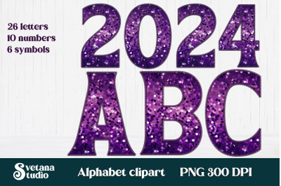 Purple glitter alphabet clipart | Letters purple sequins