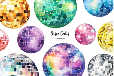 Watercolor disco ball clipart. 10 rainbow disco balls clip art.