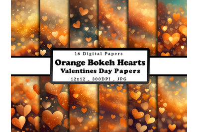 Orange Hearts Valentine Day Digital Papers