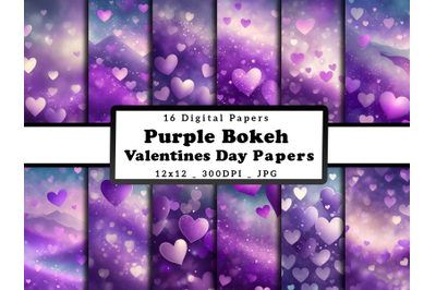 Purple Hearts Valentine Day Digital Papers