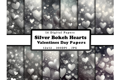 Silver Hearts Valentine Day Digital Papers