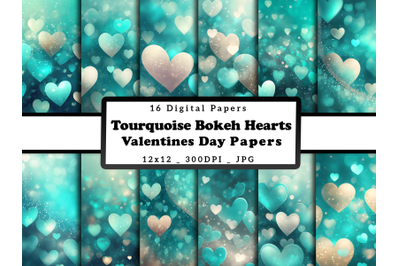 Turquoise Hearts Valentine Day Digital Papers