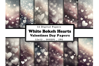 White Hearts Valentine Day Digital Papers