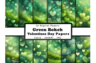 Green Hearts Valentine Day Digital Papers