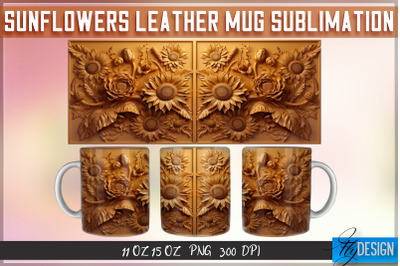 Sunflowers Leather Mug Sublimation | 11 oz 15 oz Mug | PNG File