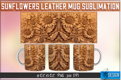 Sunflowers Leather Mug Sublimation | 11 oz 15 oz Mug | PNG File