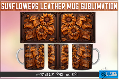 Sunflowers Leather Mug Sublimation | 11 oz 15 oz Mug | PNG File