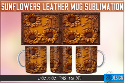 Sunflowers Leather Mug Sublimation | 11 oz 15 oz Mug | PNG File