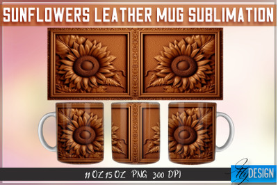 Sunflowers Leather Mug Sublimation | 11 oz 15 oz Mug | PNG File