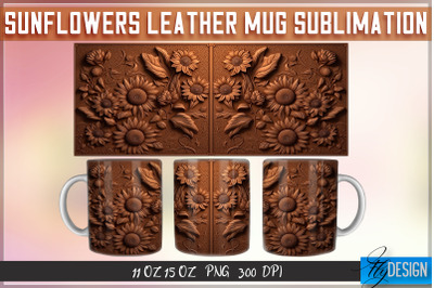 Sunflowers Leather Mug Sublimation | 11 oz 15 oz Mug | PNG File