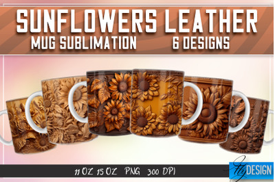 Sunflowers Leather Mug Sublimation | 11 oz 15 oz Mug | PNG File