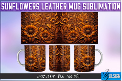 Sunflowers Leather Mug Sublimation | 11 oz 15 oz Mug | PNG File