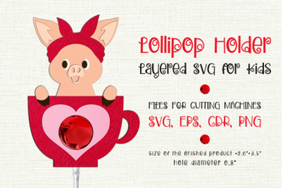 Pig in a Cup | Lollipop Holder | Valentine Paper Craft Template