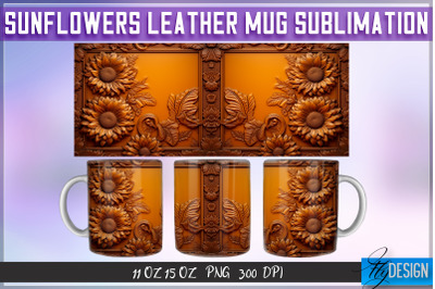 Sunflowers Leather Mug Sublimation | 11 oz 15 oz Mug | PNG File