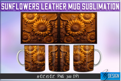 Sunflowers Leather Mug Sublimation | 11 oz 15 oz Mug | PNG File