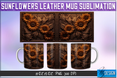 Sunflowers Leather Mug Sublimation | 11 oz 15 oz Mug | PNG File