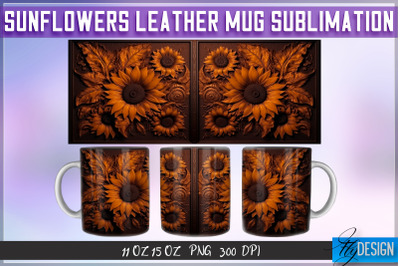 Sunflowers Leather Mug Sublimation | 11 oz 15 oz Mug | PNG File