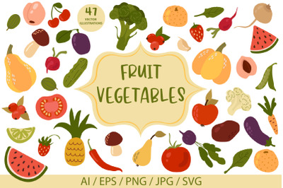 Fruits and vegetables illustration. SVG Illustrations