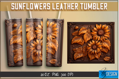 Sunflowers Leather Tumblers Wrap 20 oz | PNG File | 300 DPI