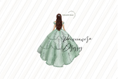 Dusty Green Princess Clipart, Sage Green Quinceanera