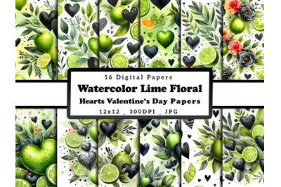 Watercolor Lime Hearts Valentine&#039;s Day Patterns