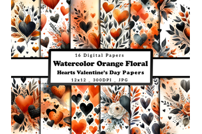 Watercolor Orange Hearts Valentine&#039;s Day Patterns