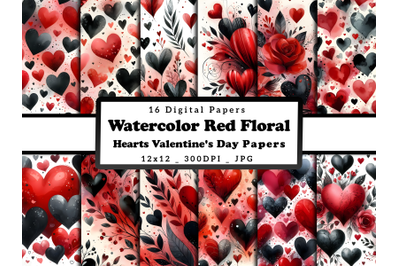 Watercolor Red Hearts Valentine&#039;s Day Patterns