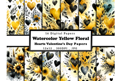 Watercolor Yellow Hearts Valentine&#039;s Day Patterns