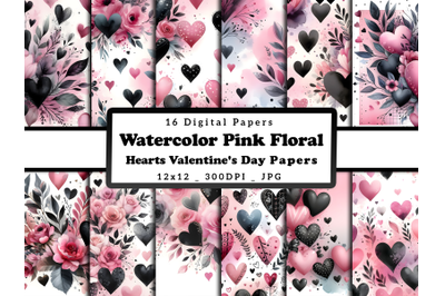 Watercolor Pink Hearts Valentine&#039;s Day Patterns