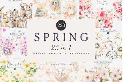watercolor Spring floral clipart bundle