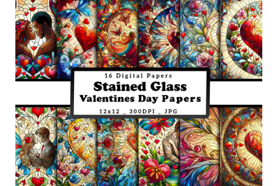 Stained Glass Valentine&#039;s Day Digital Papers