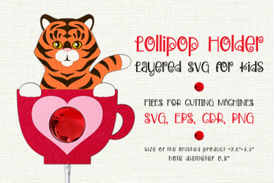 Tiger in a Cup| Lollipop Holder | Valentine Paper Craft Template