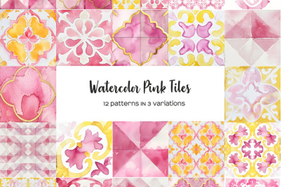 Watercolor pink tiles clipart. Pink, yellow and gold tiles clip art