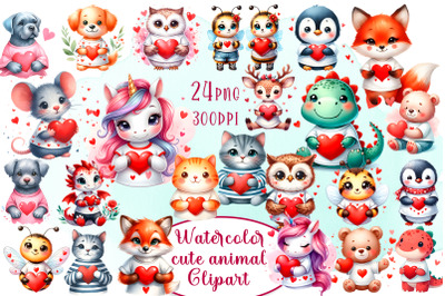 Animals Hugging Heart Sublimation Clipart