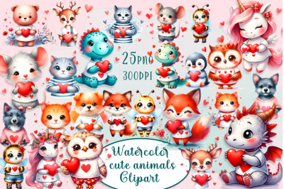 Animals Hugging Heart Sublimation Clipart
