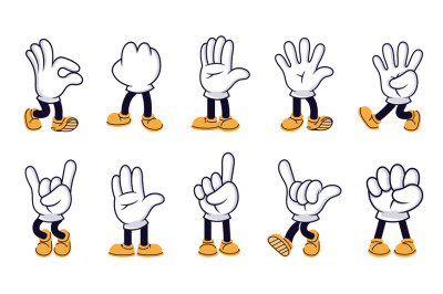 Cartoon characters hands with feet. Vector of cartoon