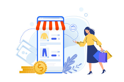 Online store payment. Vector of online store