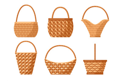 Picnic willow baskets collection. Vector of basket