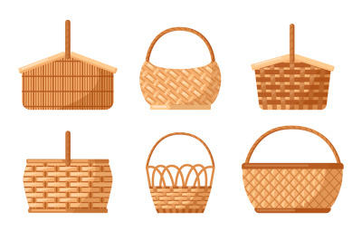 Wicker baskets set. Picnic empty design container