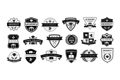 Education badge. Monochrome labels for university, academy and college