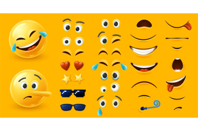 Emoji character kit. Custom emoticon constructor with different eyes a